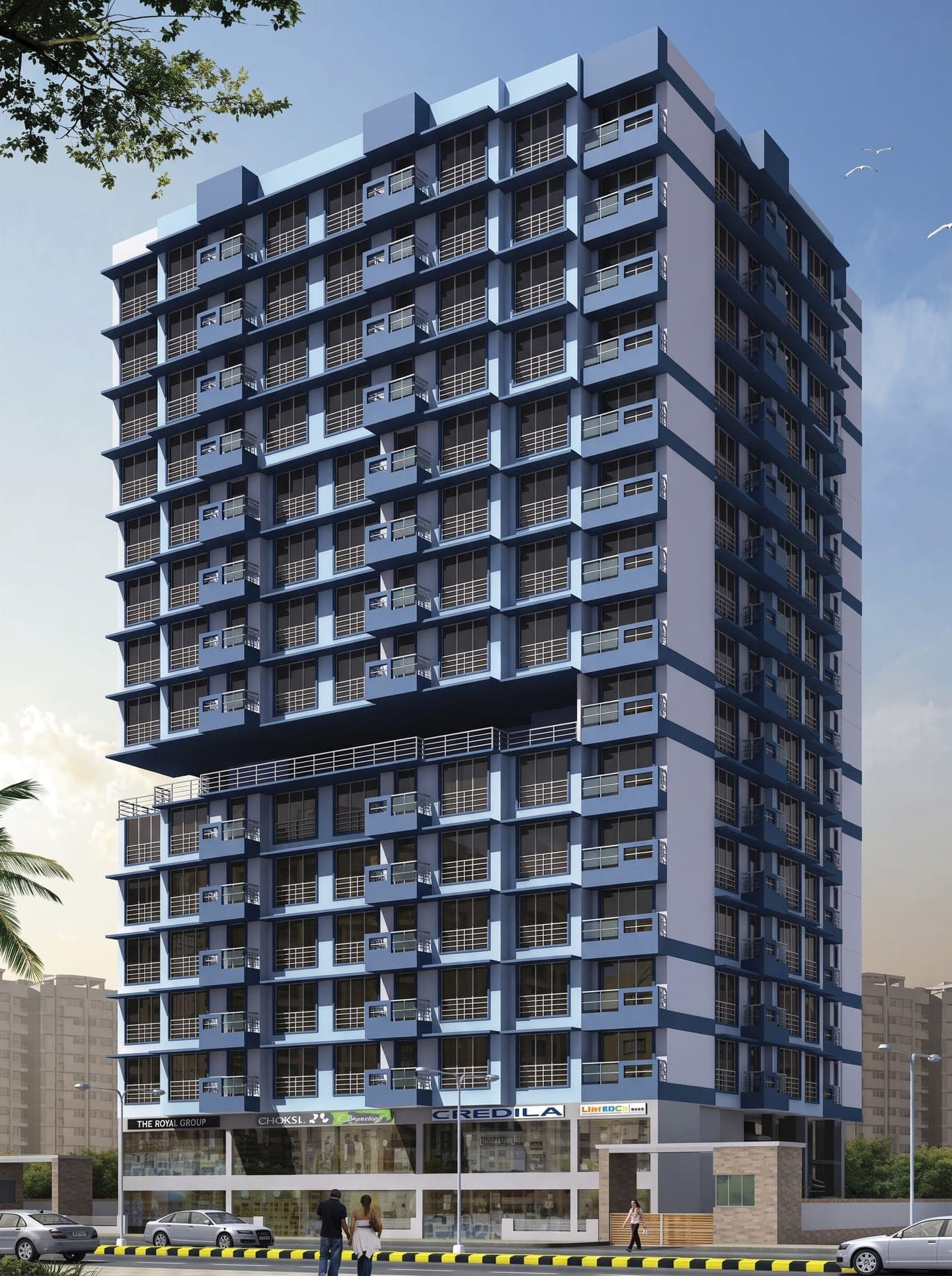 Surabhi CHS residential tower in Kurla East, Mumbai — architectural render